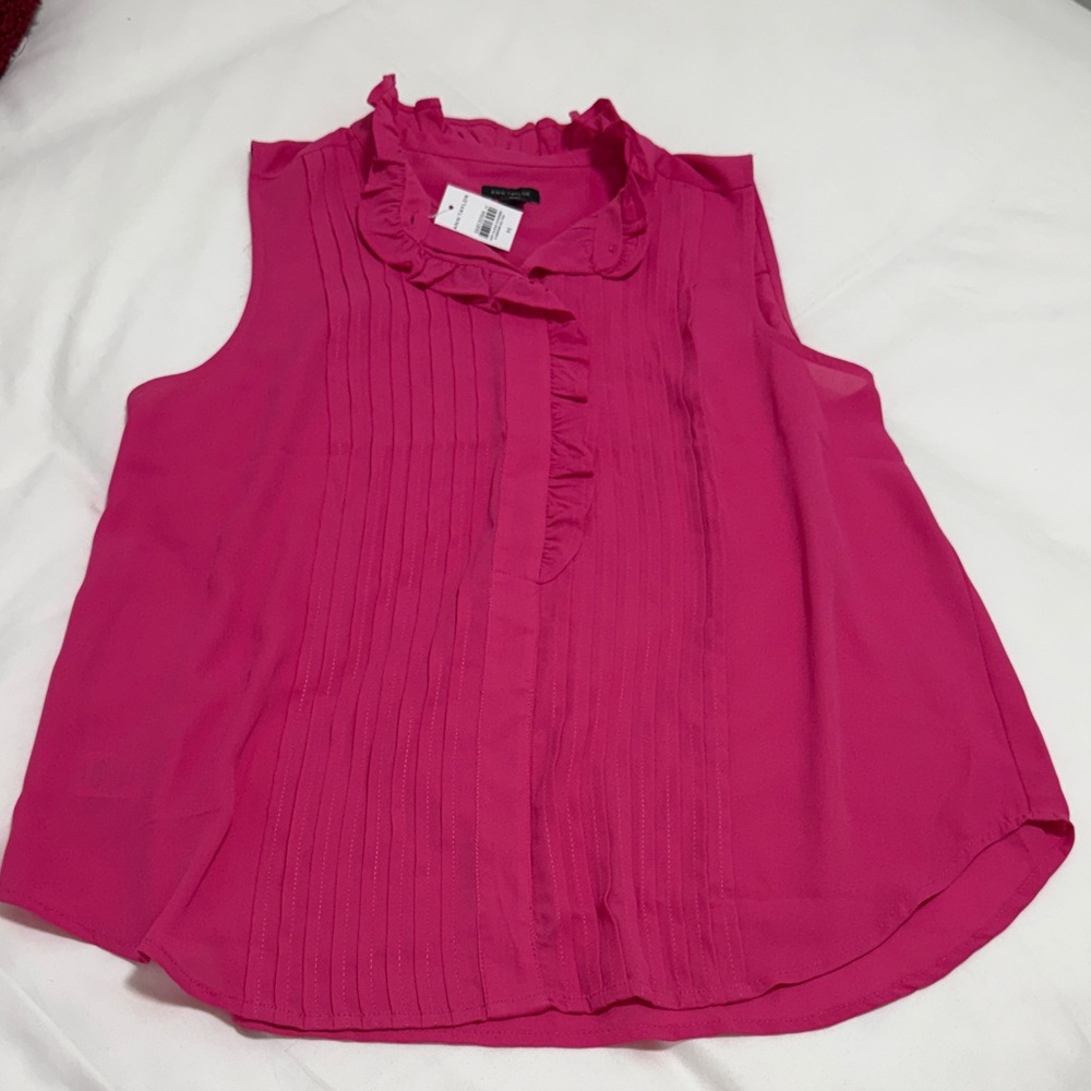 Ann Taylor Fuchsia Ruffle Sleeveless Blouse